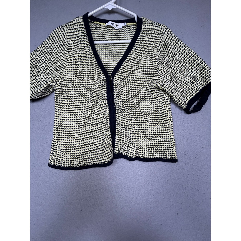 ASTR The Label Cardigan 100% Cotton Navy Yellow Chevron Medium Womens